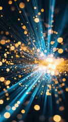 Fototapete - Vibrant cyan and gold bokeh lights create an energetic burst effect in a dark background setting