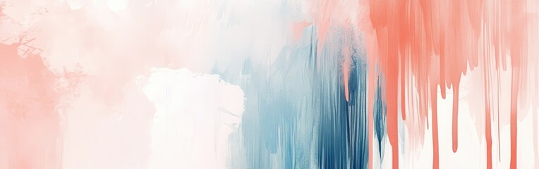 Poster - Soft pencil strokes create a watercolor effect in pastel coral and blue tones with gentle drips on a textured surface