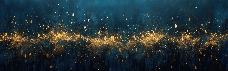 Aufkleber - Golden sparkles create a shimmering river of light against a deep blue background in a vibrant display