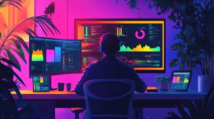 Poster - Vibrant workspace filled with youthful energy and dynamic technology in a modern setting