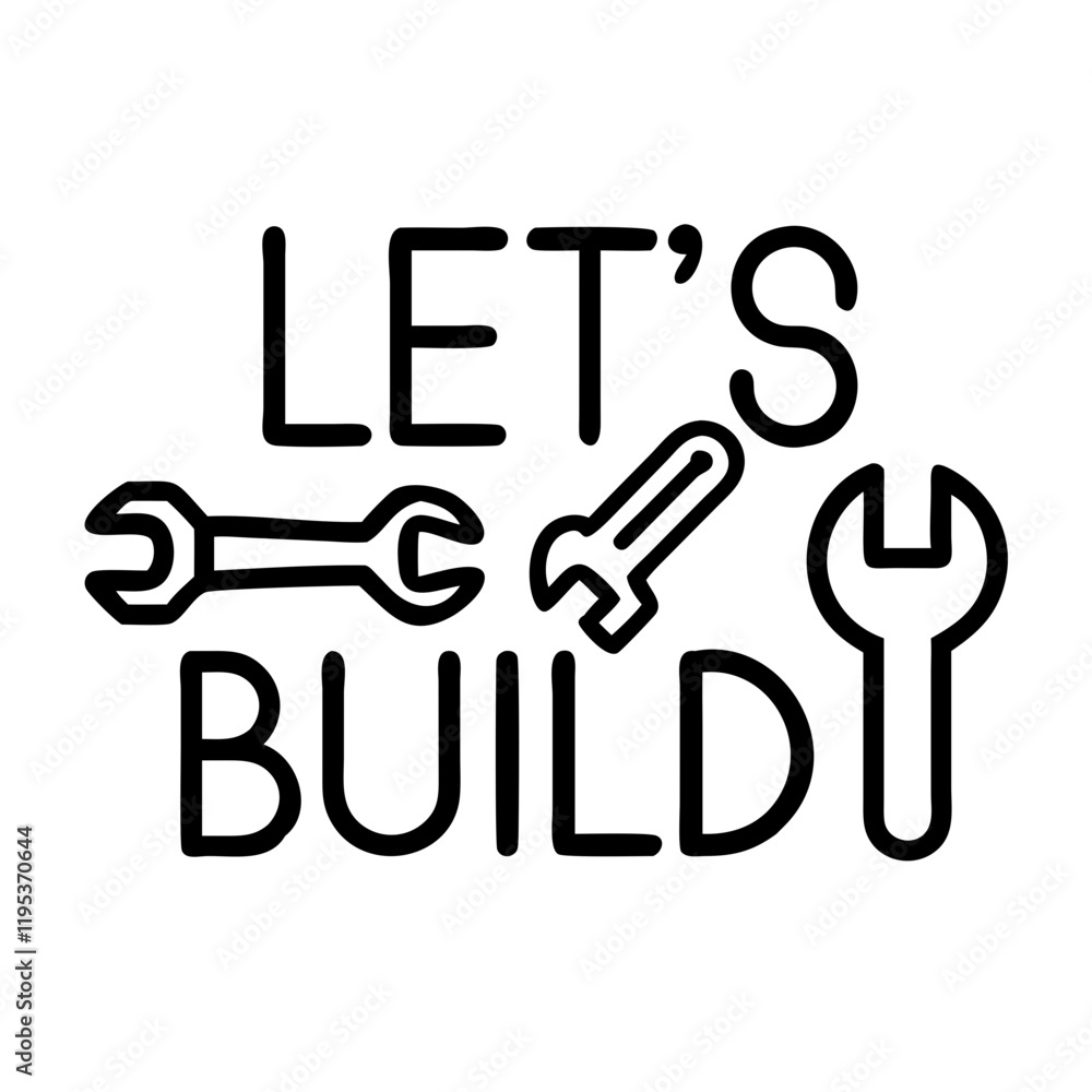 let s build text with tools icon, let s build text with tools line art ...