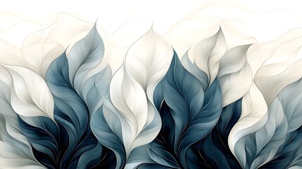 Wall Mural - Soft Teal and Cream Gradient Leaves with Oceanic Calm and Serenity