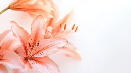 Poster - Soft pastel lilies in minimalist design on a light background evoke tranquility and elegance in a serene setting