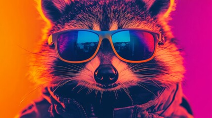 Canvas Print - Cool raccoon in sunglasses against a vibrant background.  A fun, stylish image.