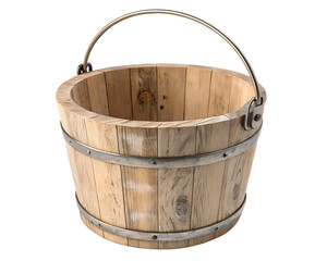 Wall Mural - Wooden rustic bucket with metal handle, vintage style on transparent background