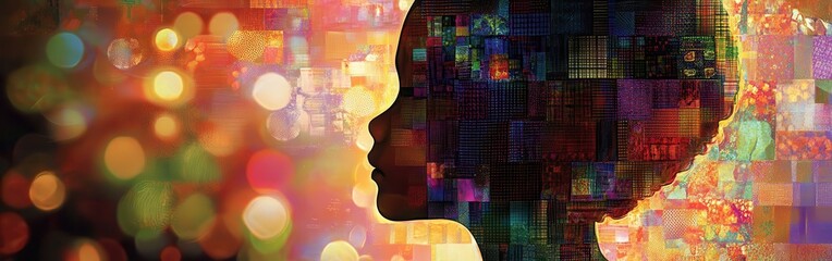 Leinwandbilder - Vibrant visualization of a glowing child silhouette amidst a colorful and dynamic background