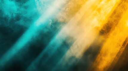 Poster - Cyan and yellow rays create a vibrant atmosphere with dramatic light and color interplay
