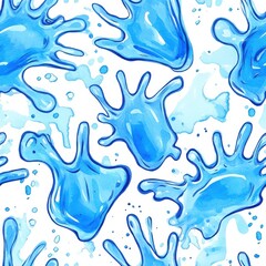 Aufkleber - Playful watercolor doodles of blue splash designs on a bright white background