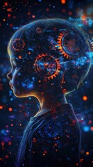 Leinwandbilder - Mystical visualization of a child with gears and cosmic elements in a dreamlike setting
