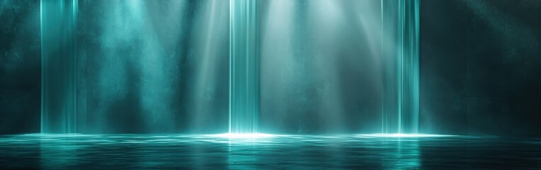 Poster - Cinematic atmosphere with dark teal hues illuminating a tranquil water surface in a serene setting