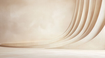 Poster - Smooth beige wall with curved lines creating minimalist aesthetic