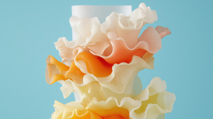Poster - Elegant vase adorned with colorful ruffled petals in soft hues