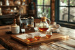 © NooPaew - A coffee tasting setup with multiple brews, tasting notes, and a cozy cafe background