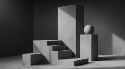 Poster - Minimalist geometric shapes in monochrome setting create modern aesthetic. interplay of light and shadow enhances visual depth