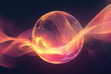 Aufkleber - Digital globe radiating vibrant energy with flowing lines and particles in a mesmerizing cosmic background. Generative AI