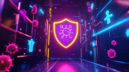 Fototapete - Shielding against microbes in a futuristic environment focused on safety and protection measures. Generative AI