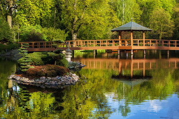 Wall Mural - Amazing   island in pond of Japanese garden in Wroclaw