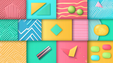 Aufkleber - Colorful geometric shapes and patterns create vibrant abstract background