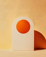 Poster - Modern Minimalist Arch Sculpture on Textured Orange Wall - Artistic Interior Design Piece for Contemporary Spaces and Creative Branding Visuals