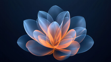 Poster - vibrant digital flower design with soft blue and orange petals, creating serene atmosphere