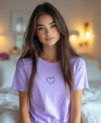 Wall Mural - Pretty girl in lavender t-shirt.