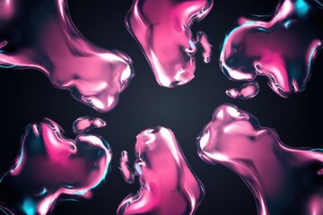Poster - Abstract art depicting pink, glossy, liquid shapes on a dark background, creating a mesmerizing visual effect.