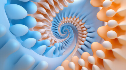 Fototapete - vibrant spiral pattern with soft blue and orange shapes creates mesmerizing visual effect