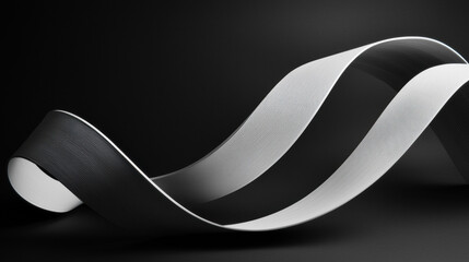 Aufkleber - Sleek black and white ribbon gracefully twists against dark background