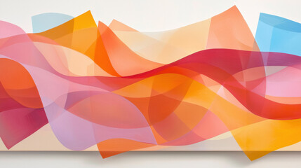 Fototapete - Vibrant abstract waves in orange, pink, and blue create dynamic visual flow. translucent layers evoke sense of movement and energy
