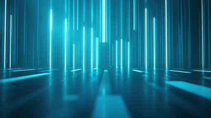 Fototapete - Futuristic blue light beams create dynamic, glowing atmosphere