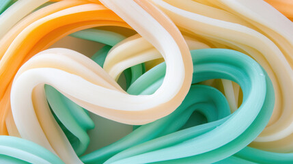 Aufkleber - Colorful, wavy strands of soft material in orange, yellow, and green hues create vibrant abstract pattern
