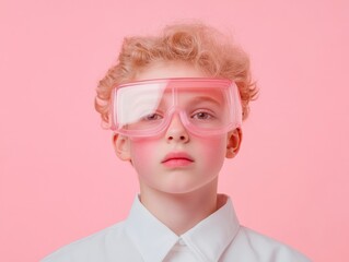 Aufkleber - Modern Child Scientist Chic Minimalist Portrait with Pink Aesthetic Goggles Inspiring STEM Stock Image for Educational and Marketing Campaigns