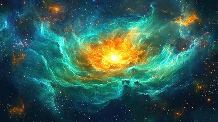 Wall Mural - celestial explosion of colorful nebula outer space digital art cosmic environment wide-angle view as