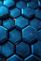 Wall Mural - futuristic blue hexagonal pattern with circuit designs in a close-up view for modern tech background