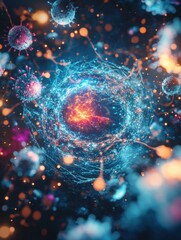 Aufkleber - Magnified view of a human cell under attack by a virus showcasing intricate cellular processes and viral invasion. Generative AI