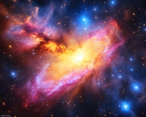 Wall Mural - Colorful nebula with bright stars.