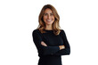 © Nognapas - Portrait of 50 years old smiling woman looking at camera with crossed arms. Happy girl standing in creative office. Successful businesswoman standing in white background
