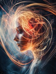 Aufkleber - Person immersed in vibrant swirling lines and abstract shapes creating a captivating visual experience. Generative AI