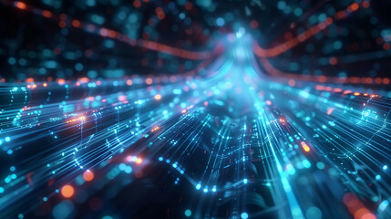 Wall Mural - futuristic digital network lines and nodes visualization in blue and red