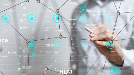 Fototapete - Neural network 3D illustration. Big data and cybersecurity