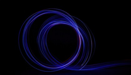 Poster - dynamic circular light trail of vivid blue and purple hues on a black background, ideal for abstract art, design, or digital media