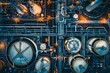 © PICK YOUR POV - Aerial view of an industrial facility with pipelines and storage tanks illuminated at night.