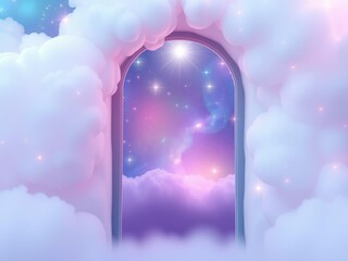 Wall Mural - A beautiful pastel colored doorway leading to a blissful heavenly realm, otherworldly, mystical