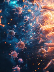 Aufkleber - Visualization of antibodies targeting pathogens in a dynamic and colorful immune response. Generative AI