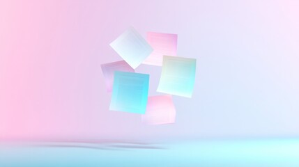 Aufkleber - Floating Pastel Financial Documents in Surreal Minimalist Space Abstract Chaos Meets Organizational Clarity