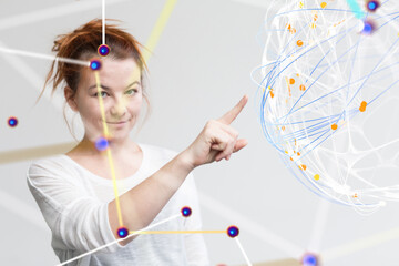 Aufkleber - Global network. Blockchain. 3D illustration. Neural networks and artificial intelligence. Abstract