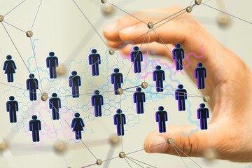 holding 3d rendering group of blue people