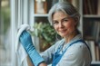 © Rodica - Senior woman cleaning windows with joyful expression in bright home setting