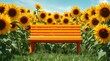 © Iris - bright orange bench surrounded by a field of sunflowers