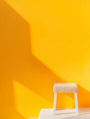 Aufkleber - Minimalist Stool in Bright Sunlight Against Vibrant Yellow Wall